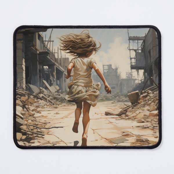 Item preview, Survivor Girl Running Through War-Torn Ruins in Post-Apocalyptic Landscape designed and sold by ashrafzain.