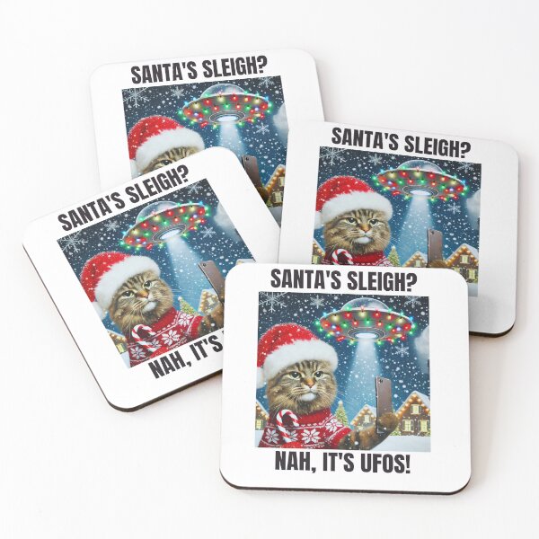Item preview, Cat Christmas Selfie With Santa and UFO Aliens designed and sold by AllYoursShop.