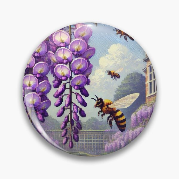 Item preview, Regency era style Pixelated flowers, bees and purple wisteria, est. 1813, garden theme, royalty designed and sold by Sugar Wisdom .
