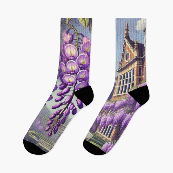 Item preview, Regency era style Pixelated flowers, bees and purple wisteria, est. 1813, garden theme, royalty designed and sold by Sugar Wisdom .
