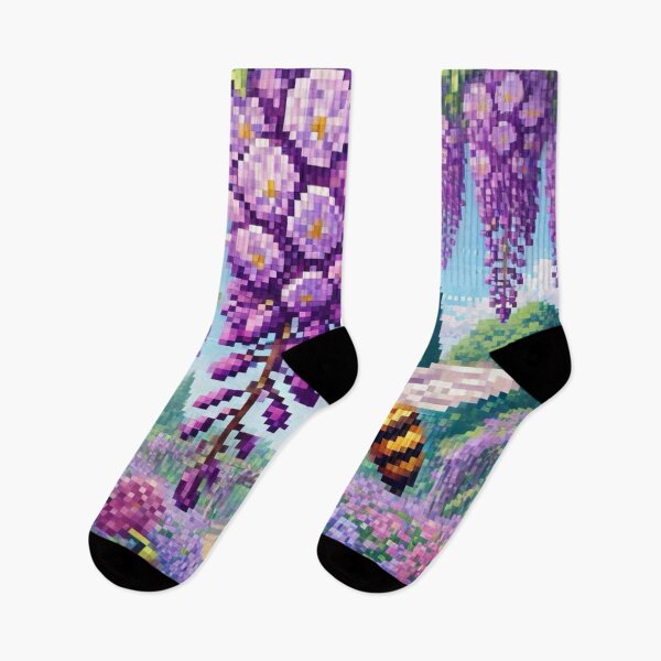 Item preview, Regency era style Pixelated flowers, bees and purple wisteria, est. 1813, garden theme, royalty designed and sold by Sugar Wisdom .