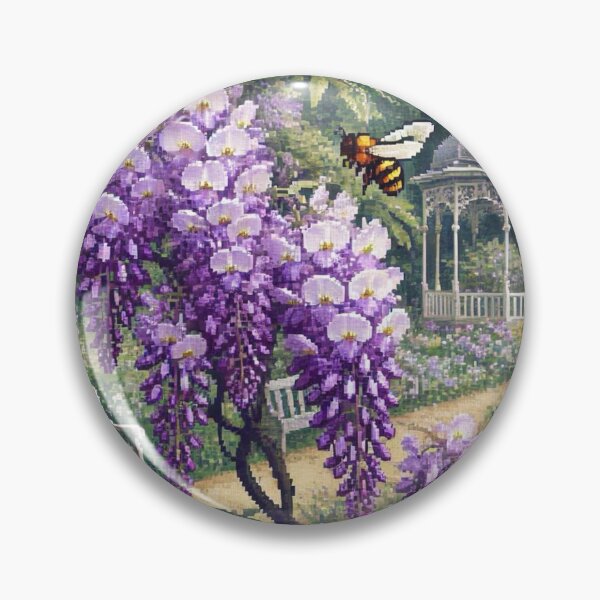 Item preview, Regency era style Pixelated flowers, bees and purple wisteria, est. 1813, garden theme, royalty designed and sold by Sugar Wisdom .