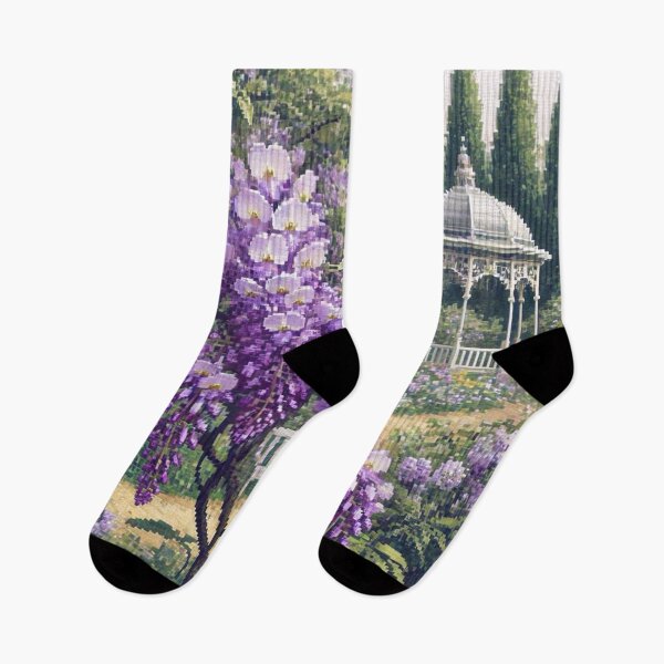 Item preview, Regency era style Pixelated flowers, bees and purple wisteria, est. 1813, garden theme, royalty designed and sold by Sugar Wisdom .