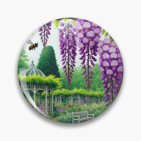 Item preview, Regency era style Pixelated flowers, bees and purple wisteria, est. 1813, garden theme, royalty designed and sold by Sugar Wisdom .