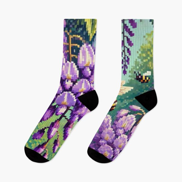 Item preview, Regency era style Pixelated flowers, bees and purple wisteria, est. 1813, garden theme, royalty designed and sold by Sugar Wisdom .