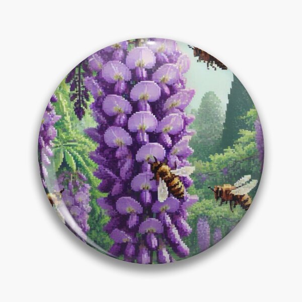 Item preview, Regency era style Pixelated flowers, bees and purple wisteria, est. 1813, garden theme, royalty designed and sold by Sugar Wisdom .