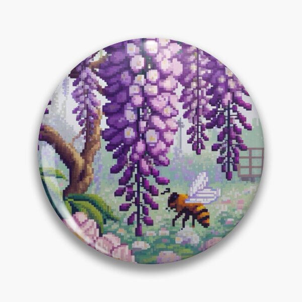 Item preview, Regency era style Pixelated flowers, bees and purple wisteria, est. 1813, garden theme, royalty designed and sold by Sugar Wisdom .