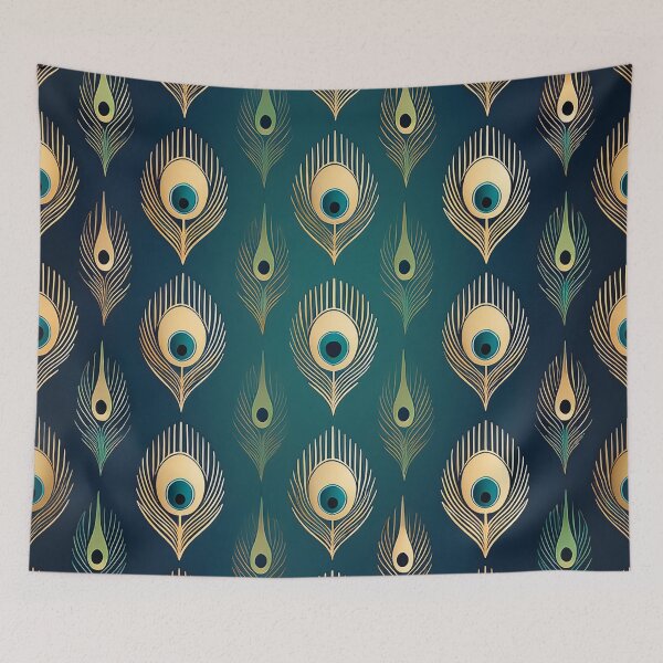 Item preview, A peacock feather pattern design with teal and gold colors. designed and sold by HEMRO.