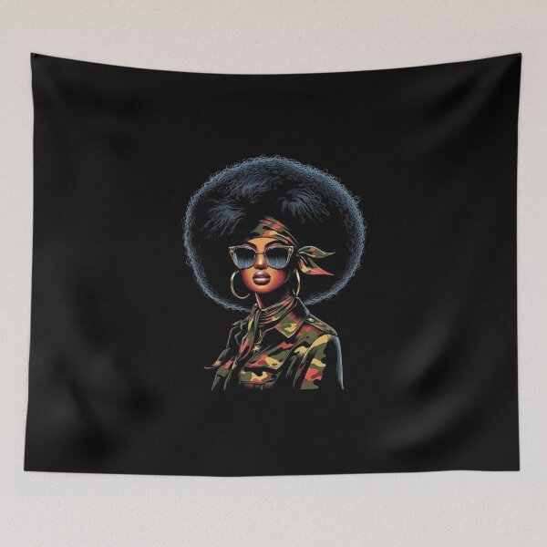 Item preview, Black Woman Afro Chic in Camouflage Art Design designed and sold by love3617.