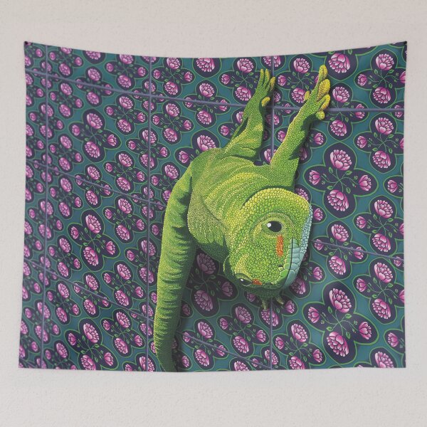 Item preview, Green Gecko on a patterned wall designed and sold by TalaKamoraDSGN.