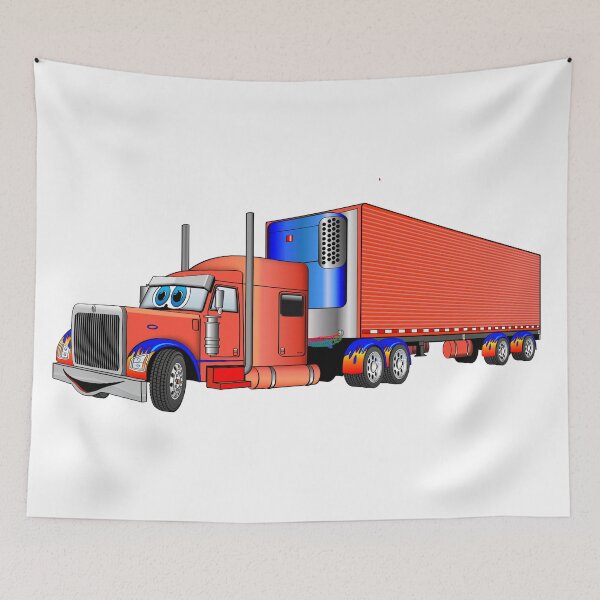 Item preview, Orange and Blue Semi Truck Reefer Cartoon designed and sold by Scott Hayes.