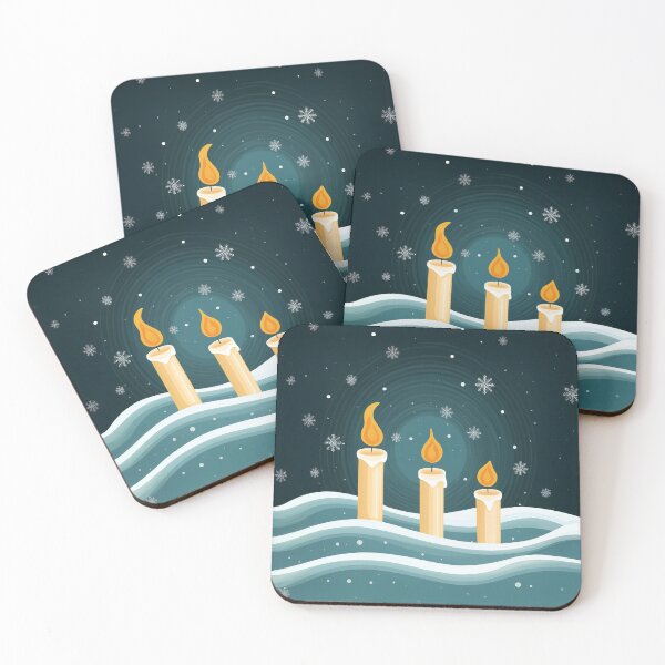 Item preview, Glowing candles standing in the snow, casting light into a dark winter scene. designed and sold by HEMRO.