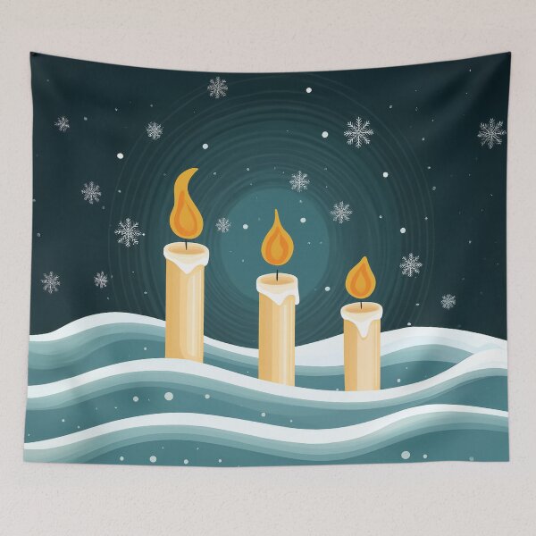 Item preview, Glowing candles standing in the snow, casting light into a dark winter scene. designed and sold by HEMRO.