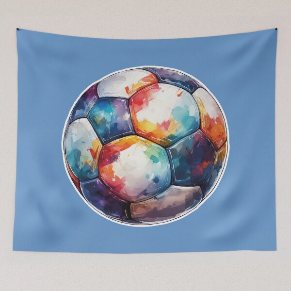 Item preview, Football Soccer Ball Watercolor Illustration Drawing (Gray Blue BG) designed and sold by FilipeFerreira.