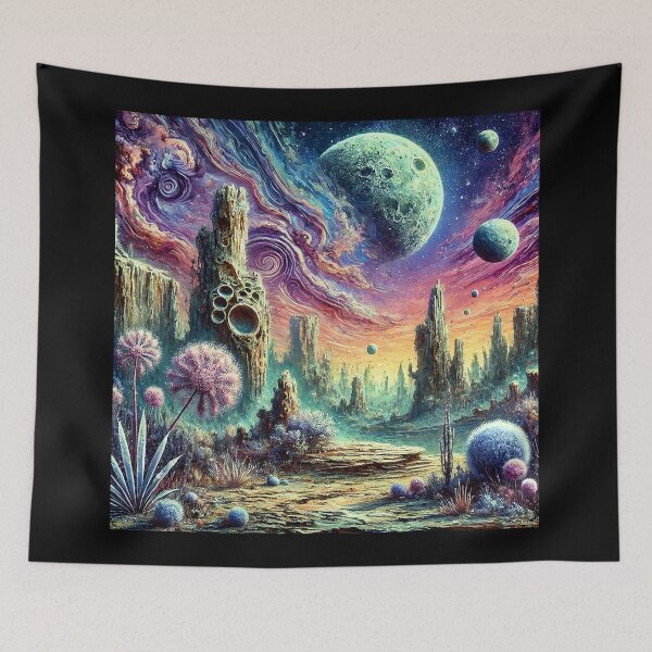 Artikelvorschau, Außerirdische psychedelische Landschaft mit lebendigen Farben und surrealen Formationen entworfen und verkauft von PsycheBrain.