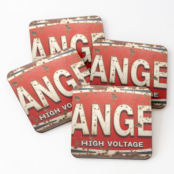 Item preview, Rusted Metal Sign Reading Danger High Voltage with Red Oval Design designed and sold by Creative88Art.