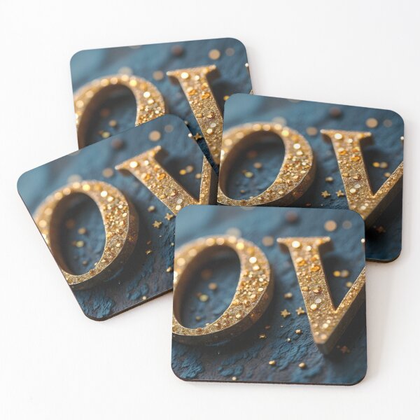 Item preview, Golden Glitter Love Letters on Textured Dark Blue Surface designed and sold by Creative88Art.