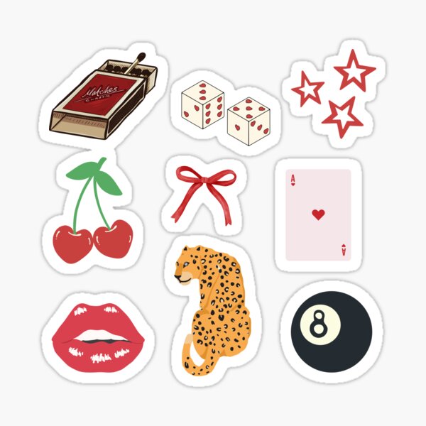 Item preview, edgy girly red star cheetah print sticker pack designed and sold by GoldValentine.