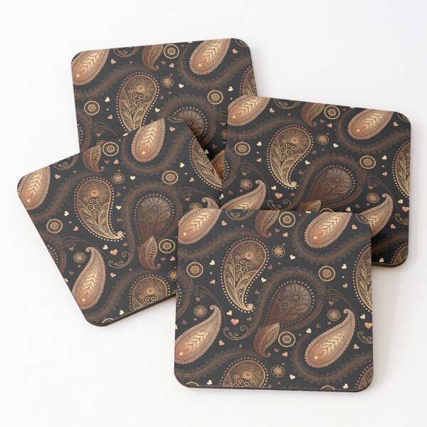 Item preview, Dark Brown and Black Paisley with Little Hearts designed and sold by HolyWon.