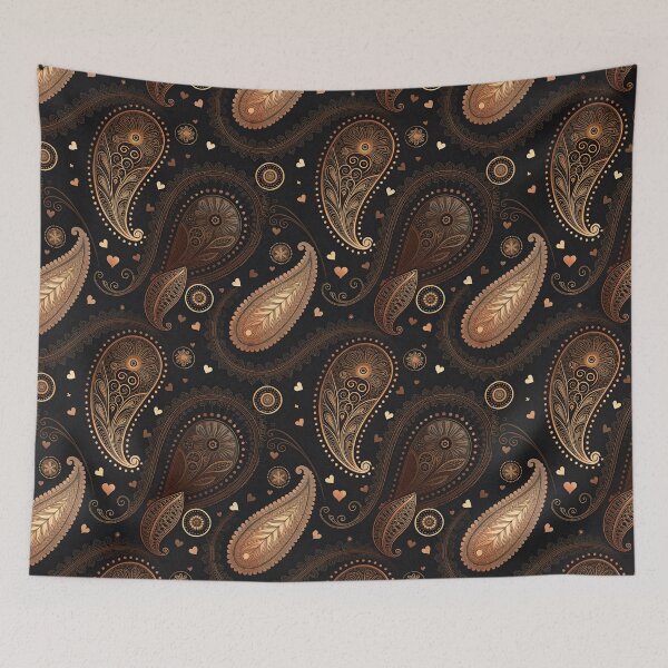 Item preview, Dark Brown and Black Paisley with Little Hearts designed and sold by HolyWon.