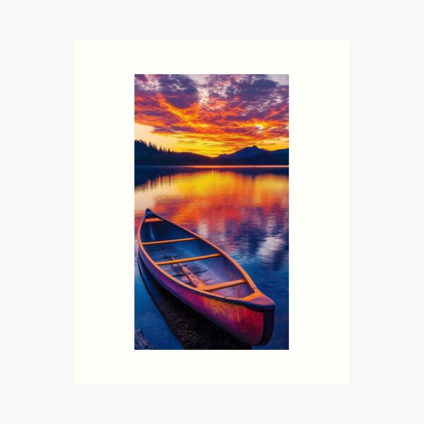Item preview, A Canoe in lake at sunset - Landscape photo designed and sold by TheArtistOf2022.