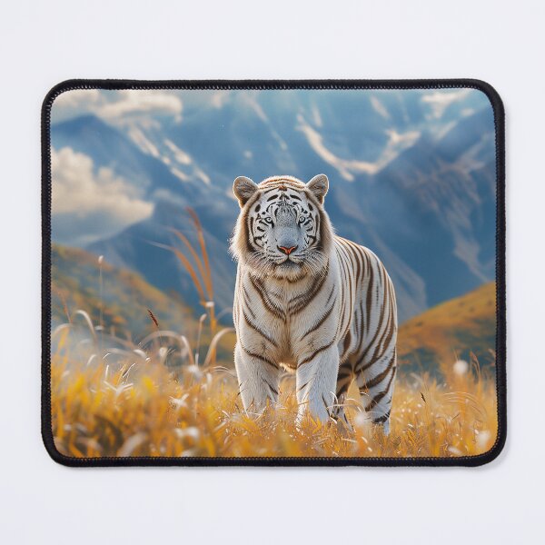 Item preview, White tiger with blue eyes moving slowly in Grassy meadows - Wildlife photo designed and sold by TheArtistOf2022.