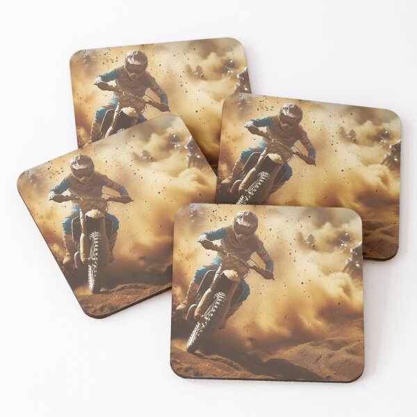 Item preview, A motocross rider navigates challenging terrain in dynamic motion, kicking up dust and debris against a golden desert backdrop as competitors trail behind designed and sold by homydesign.