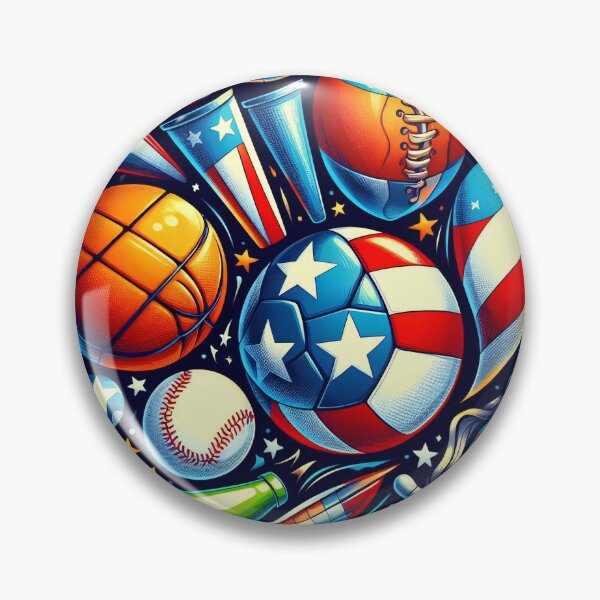 Item preview, A vibrant collage of sports equipment adorned with American flag colors designed and sold by homydesign.