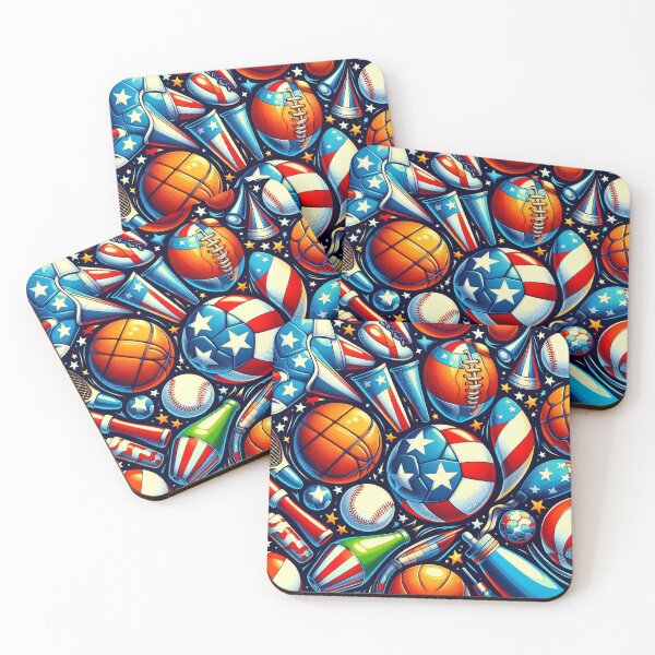 Item preview, A vibrant collage of sports equipment adorned with American flag colors designed and sold by homydesign.