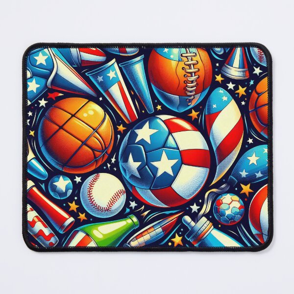 Item preview, A vibrant collage of sports equipment adorned with American flag colors designed and sold by homydesign.