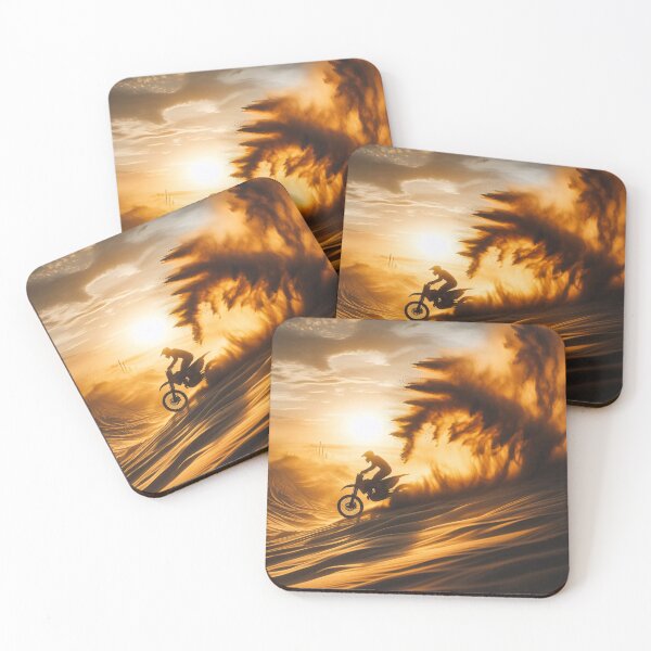 Item preview, Motocross rider in action at sunset, kicking up dust on a rugged trail designed and sold by homydesign.