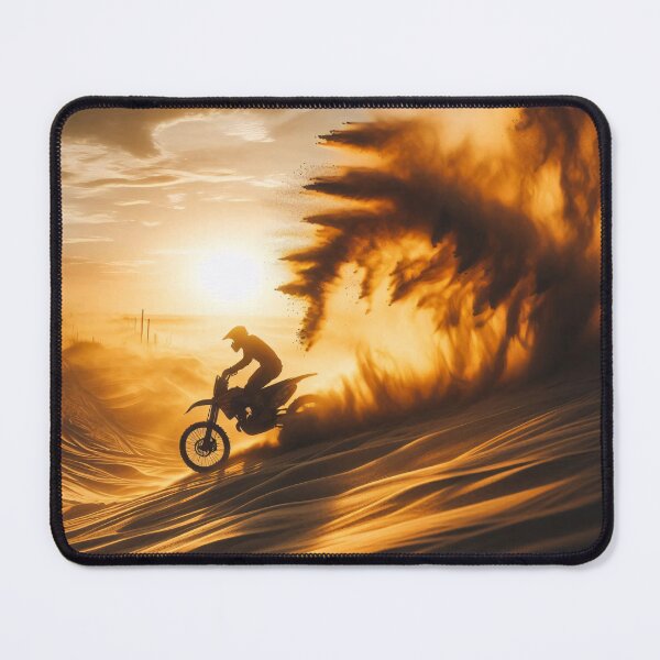 Item preview, Motocross rider in action at sunset, kicking up dust on a rugged trail designed and sold by homydesign.