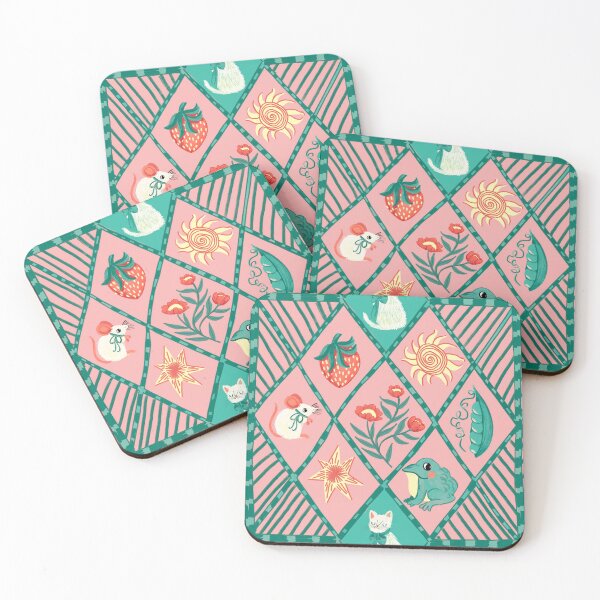 Item preview, Whimsical Cottagecore Diamond Pattern – Frogs, Strawberries sweet pea, and dainty Floral Charm Liberty Print Inspired Design- Illustration by jemma jamie skidmore  designed and sold by Jemma Jamie Skidmore.