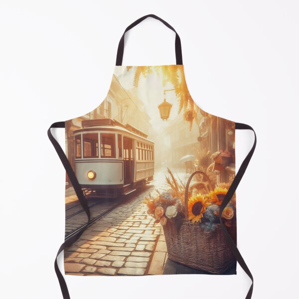 Item preview, Sunlit tram in a misty, cobblestone street at dawn designed and sold by homydesign.