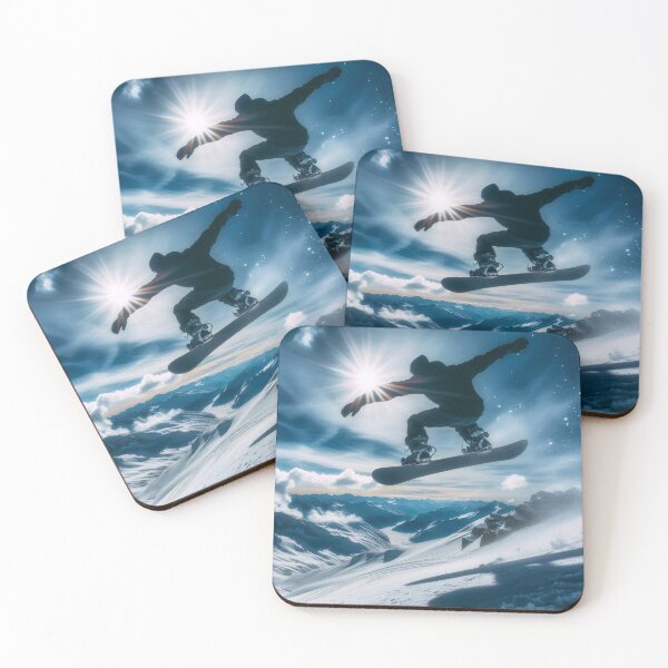 Item preview, Snowboarder mid-air against a stunning mountain backdrop and radiant sun designed and sold by homydesign.