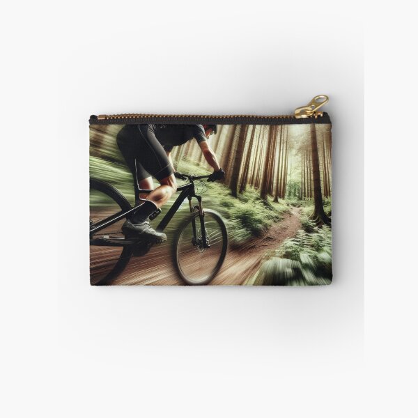 Item preview, A cyclist speeds through a sunlit forest, motion blur effect captures dynamic movement designed and sold by homydesign.