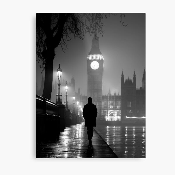 Vista previa del artículo con la obra «El Big Ben de Londres con un hombre caminando de noche», diseñado y vendido por TheArtistOf2022.