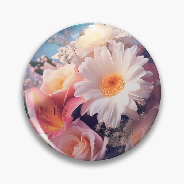 Item preview, A vibrant bouquet of flowers with roses, daisies, lilies, and other blooms, set against a softly lit background, creating a dreamy and ethereal atmosphere designed and sold by homydesign.