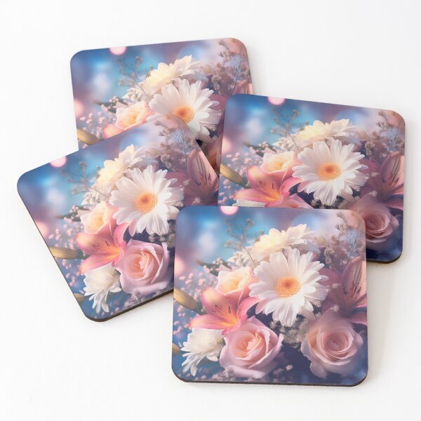 Item preview, A vibrant bouquet of flowers with roses, daisies, lilies, and other blooms, set against a softly lit background, creating a dreamy and ethereal atmosphere designed and sold by homydesign.