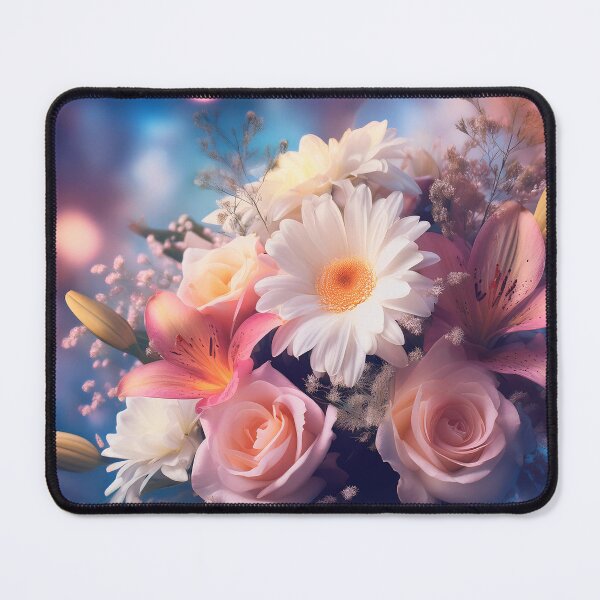 Item preview, A vibrant bouquet of flowers with roses, daisies, lilies, and other blooms, set against a softly lit background, creating a dreamy and ethereal atmosphere designed and sold by homydesign.