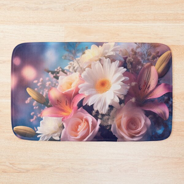 Item preview, A vibrant bouquet of flowers with roses, daisies, lilies, and other blooms, set against a softly lit background, creating a dreamy and ethereal atmosphere designed and sold by homydesign.