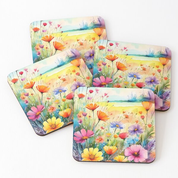 Item preview, A vibrant watercolor painting of a field filled with colorful wildflowers designed and sold by homydesign.