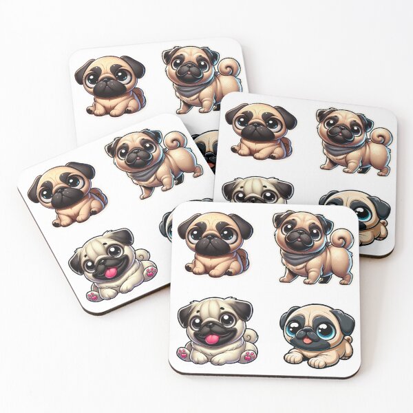 Item preview, Cute adorable cartoon drawings of four cute pugs sitting together designed and sold by Arun Fernando.