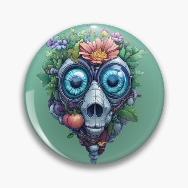 Item preview, Floral Robot Skull with Blue Eyes and Fruit Accents designed and sold by bAIryBarn.