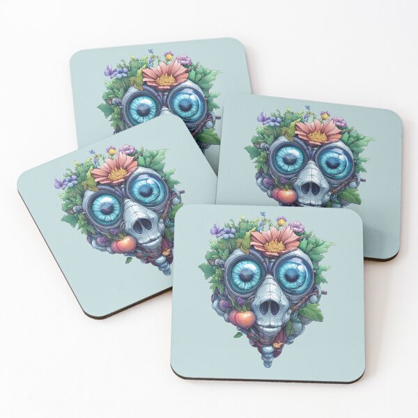 Item preview, Floral Robot Skull with Blue Eyes and Fruit Accents designed and sold by bAIryBarn.