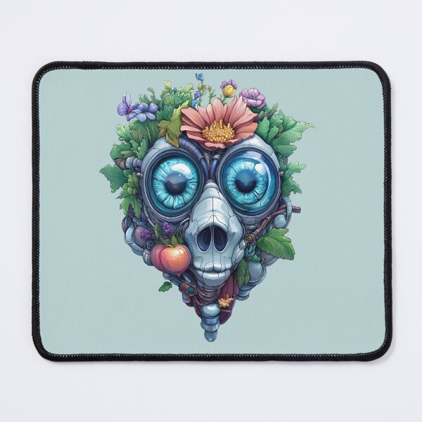 Item preview, Floral Robot Skull with Blue Eyes and Fruit Accents designed and sold by bAIryBarn.