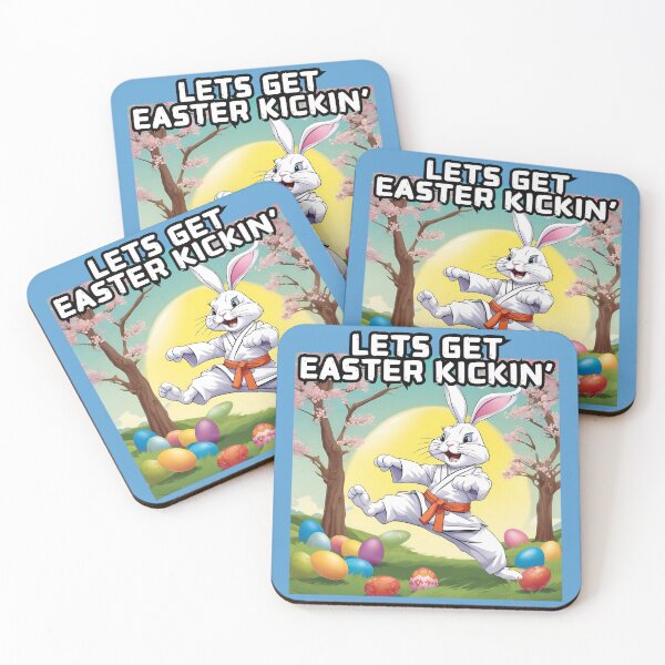 Artikelvorschau, Lasst uns Ostern feiern, Karate Bunny kicken entworfen und verkauft von FroggyFly Designs.