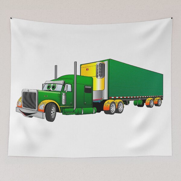 Item preview, Green and Gold Semi Truck Reefer Cartoon designed and sold by Scott Hayes.