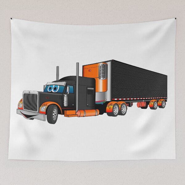Item preview, Black and Orange Semi Truck Reefer Cartoon designed and sold by Scott Hayes.