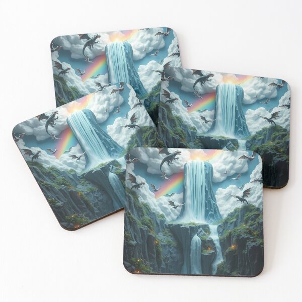 Artikelvorschau, Mystischer Wasserfall mit Drachen und Regenbogen entworfen und verkauft von Arts Unlimited.